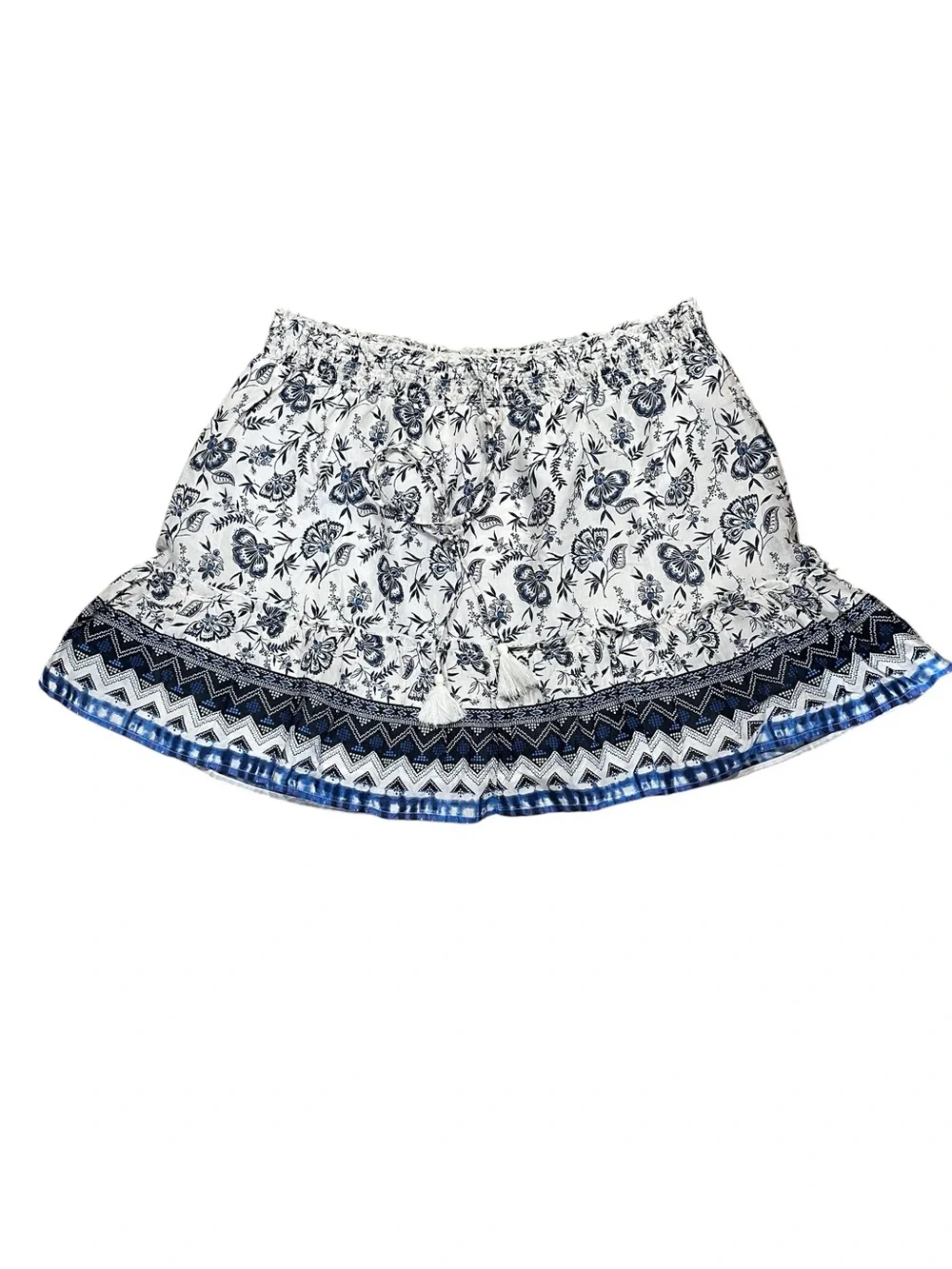 BeachLunchLounge Skirt Blue White Floral Prairie Cottagecore Peasant Ruffle